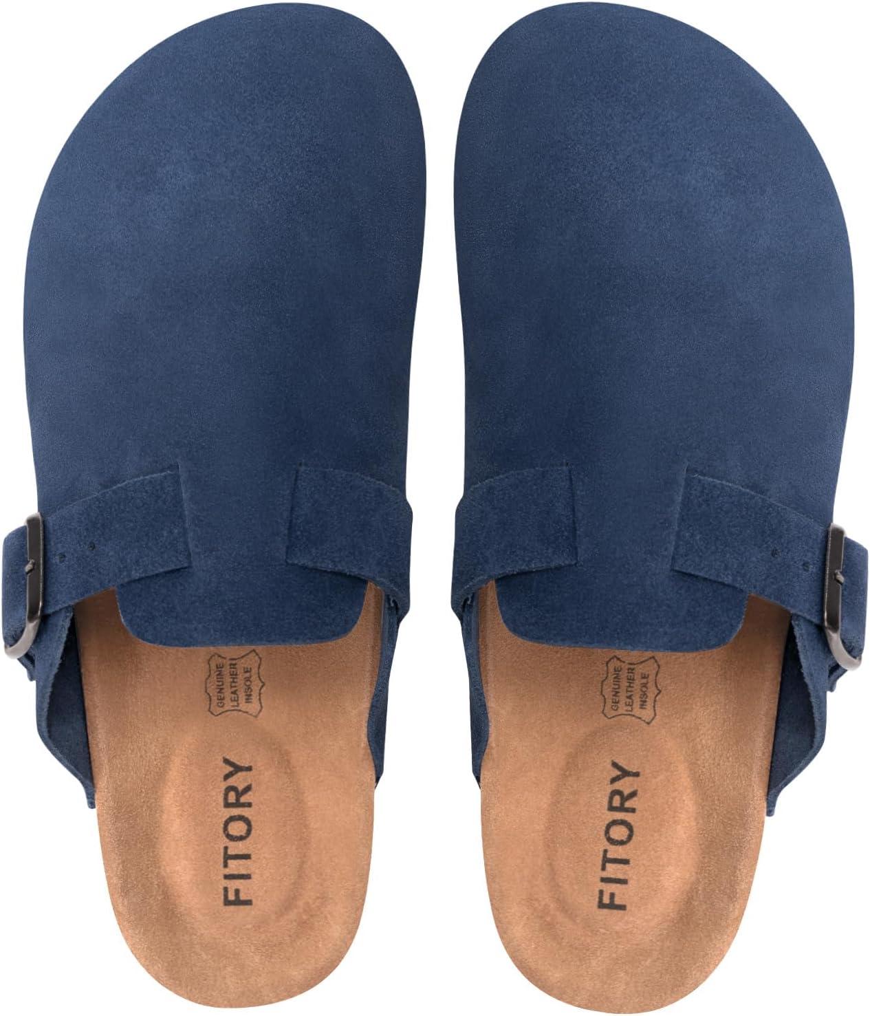 imageFITORY Mens Suede Clogs with Arch SupportLeather Cork Footed Mules Size 714Navy Blue