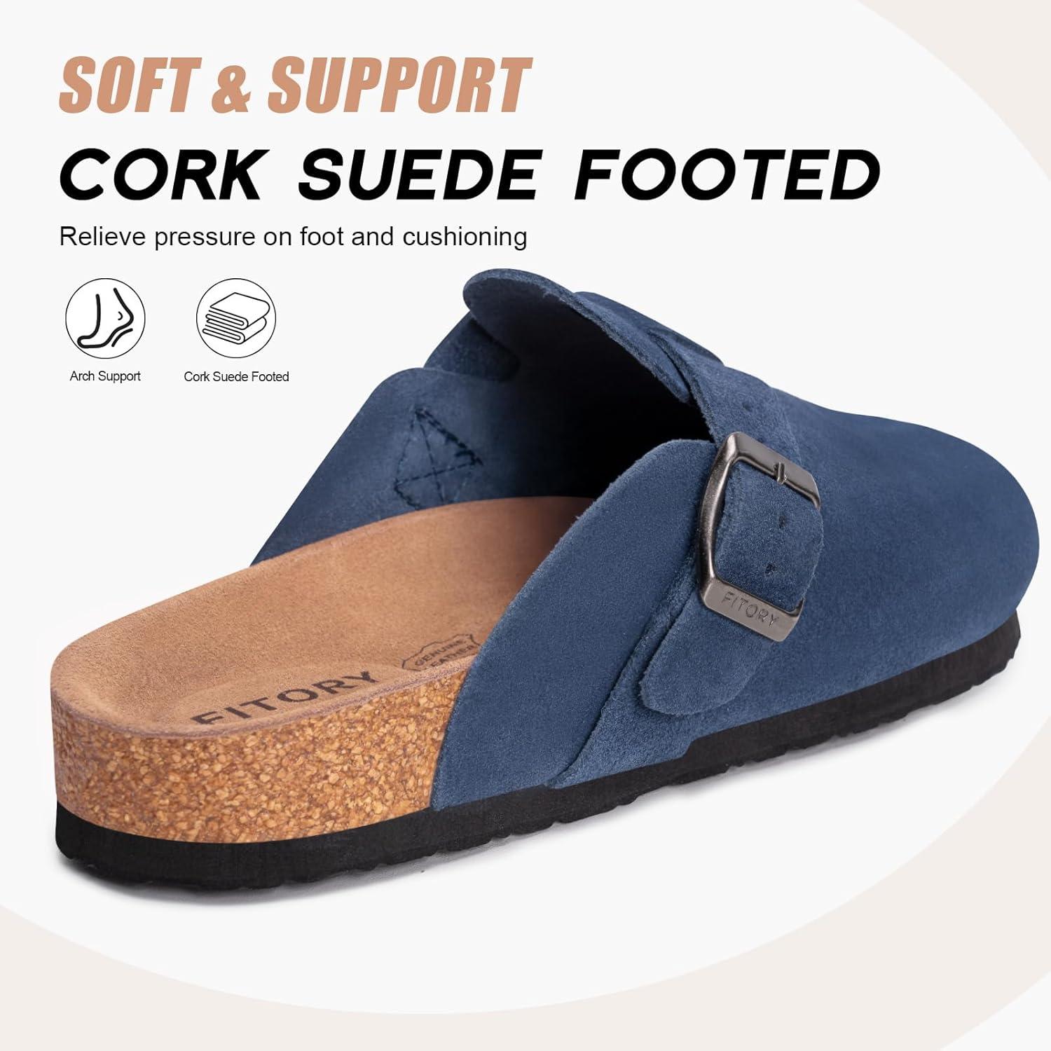 imageFITORY Mens Suede Clogs with Arch SupportLeather Cork Footed Mules Size 714Navy Blue