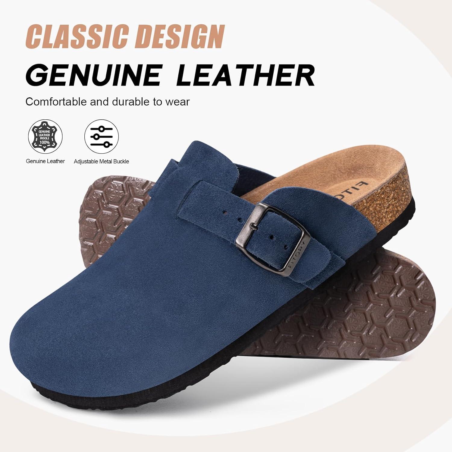 imageFITORY Mens Suede Clogs with Arch SupportLeather Cork Footed Mules Size 714Navy Blue