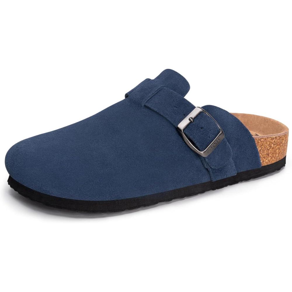 imageFITORY Mens Suede Clogs with Arch SupportLeather Cork Footed Mules Size 714Navy Blue