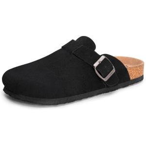 FITORY Mens Suede Clogs with Arch Support，Leather Cork Footed Mules Size 7-14(Black)